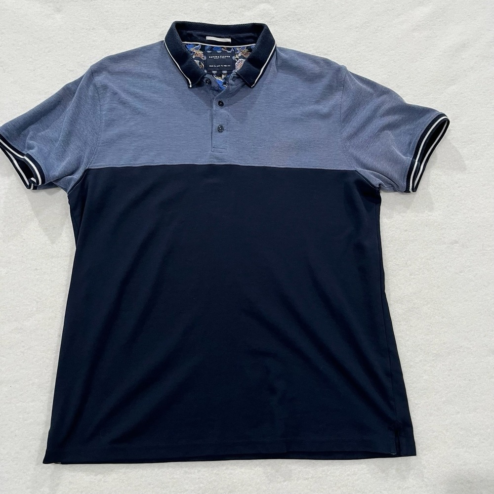 Denim And Flower Golf Polo Navy Two Toned Mens XL Cotton Blend